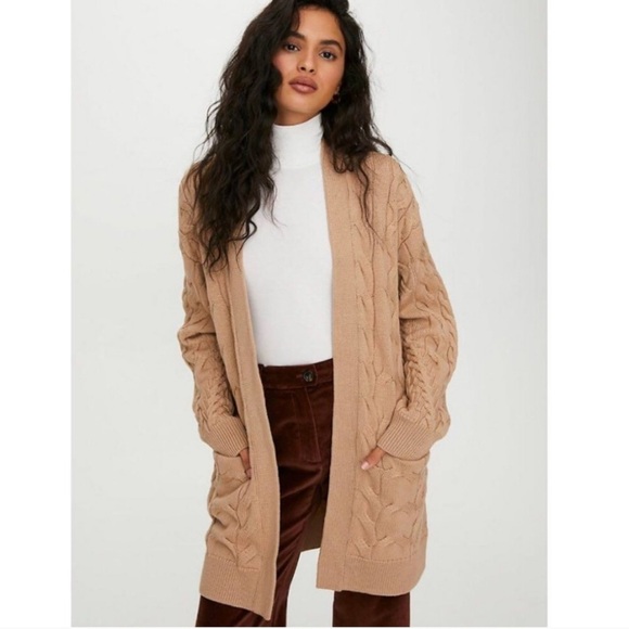 Wilfred Sweaters - Wilfred Camel 100% Merino Wool Cable Knit Cardigan